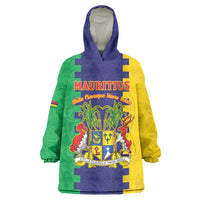 Personalised Mauritius Wearable Blanket Hoodie Coat Of Arms Mix Paisley Pattern