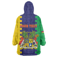 Personalised Mauritius Wearable Blanket Hoodie Coat Of Arms Mix Paisley Pattern