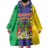 Personalised Mauritius Wearable Blanket Hoodie Coat Of Arms Mix Paisley Pattern