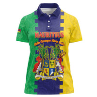 Personalised Mauritius Women Polo Shirt Coat Of Arms Mix Paisley Pattern