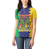 Personalised Mauritius Women Polo Shirt Coat Of Arms Mix Paisley Pattern