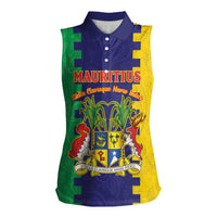 Personalised Mauritius Women Sleeveless Polo Shirt Coat Of Arms Mix Paisley Pattern