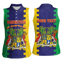 Personalised Mauritius Women Sleeveless Polo Shirt Coat Of Arms Mix Paisley Pattern