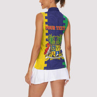 Personalised Mauritius Women Sleeveless Polo Shirt Coat Of Arms Mix Paisley Pattern