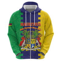 Personalised Mauritius Zip Hoodie Coat Of Arms Mix Paisley Pattern