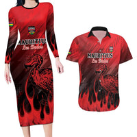 Personalised Mauritius Football Couples Matching Long Sleeve Bodycon Dress and Hawaiian Shirt Allez Les Dodos Grunge Style