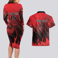 Personalised Mauritius Football Couples Matching Long Sleeve Bodycon Dress and Hawaiian Shirt Allez Les Dodos Grunge Style