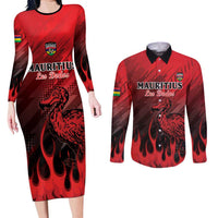 Personalised Mauritius Football Couples Matching Long Sleeve Bodycon Dress and Long Sleeve Button Shirt Allez Les Dodos Grunge Style