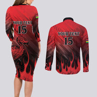 Personalised Mauritius Football Couples Matching Long Sleeve Bodycon Dress and Long Sleeve Button Shirt Allez Les Dodos Grunge Style