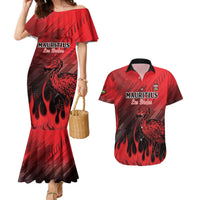 Personalised Mauritius Football Couples Matching Mermaid Dress and Hawaiian Shirt Allez Les Dodos Grunge Style