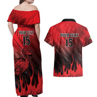 Personalised Mauritius Football Couples Matching Off Shoulder Maxi Dress and Hawaiian Shirt Allez Les Dodos Grunge Style