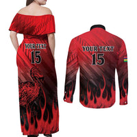 Personalised Mauritius Football Couples Matching Off Shoulder Maxi Dress and Long Sleeve Button Shirt Allez Les Dodos Grunge Style