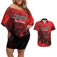 Personalised Mauritius Football Couples Matching Off Shoulder Short Dress and Hawaiian Shirt Allez Les Dodos Grunge Style