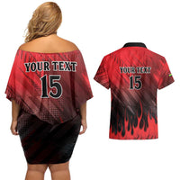 Personalised Mauritius Football Couples Matching Off Shoulder Short Dress and Hawaiian Shirt Allez Les Dodos Grunge Style