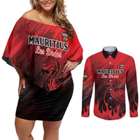 Personalised Mauritius Football Couples Matching Off Shoulder Short Dress and Long Sleeve Button Shirt Allez Les Dodos Grunge Style