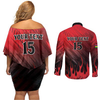 Personalised Mauritius Football Couples Matching Off Shoulder Short Dress and Long Sleeve Button Shirt Allez Les Dodos Grunge Style