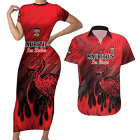 Personalised Mauritius Football Couples Matching Short Sleeve Bodycon Dress and Hawaiian Shirt Allez Les Dodos Grunge Style