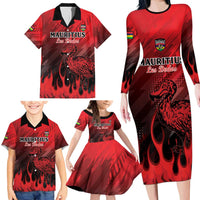 Personalised Mauritius Football Family Matching Long Sleeve Bodycon Dress and Hawaiian Shirt Allez Les Dodos Grunge Style