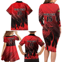 Personalised Mauritius Football Family Matching Long Sleeve Bodycon Dress and Hawaiian Shirt Allez Les Dodos Grunge Style