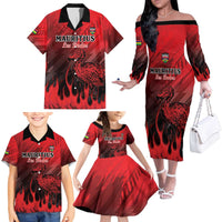 Personalised Mauritius Football Family Matching Off The Shoulder Long Sleeve Dress and Hawaiian Shirt Allez Les Dodos Grunge Style