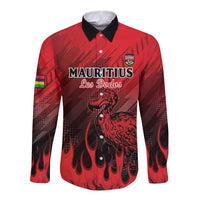 Personalised Mauritius Football Long Sleeve Button Shirt Allez Les Dodos Grunge Style