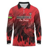 Personalised Mauritius Football Long Sleeve Polo Shirt Allez Les Dodos Grunge Style