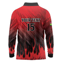 Personalised Mauritius Football Long Sleeve Polo Shirt Allez Les Dodos Grunge Style