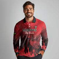 Personalised Mauritius Football Long Sleeve Polo Shirt Allez Les Dodos Grunge Style