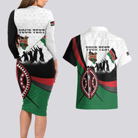 Personalised Happy Kenya Madaraka Day Couples Matching Long Sleeve Bodycon Dress and Hawaiian Shirt Maasai Shield - Kenyan Pattern