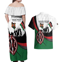 Personalised Happy Kenya Madaraka Day Couples Matching Off Shoulder Maxi Dress and Hawaiian Shirt Maasai Shield - Kenyan Pattern