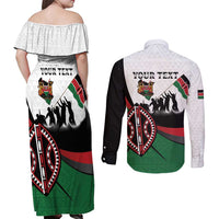 Personalised Happy Kenya Madaraka Day Couples Matching Off Shoulder Maxi Dress and Long Sleeve Button Shirt Maasai Shield - Kenyan Pattern