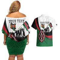 Personalised Happy Kenya Madaraka Day Couples Matching Off Shoulder Short Dress and Hawaiian Shirt Maasai Shield - Kenyan Pattern
