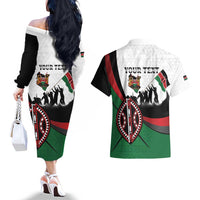 Personalised Happy Kenya Madaraka Day Couples Matching Off The Shoulder Long Sleeve Dress and Hawaiian Shirt Maasai Shield - Kenyan Pattern