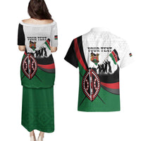 Personalised Happy Kenya Madaraka Day Couples Matching Puletasi and Hawaiian Shirt Maasai Shield - Kenyan Pattern