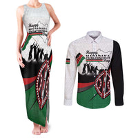 Personalised Happy Kenya Madaraka Day Couples Matching Tank Maxi Dress and Long Sleeve Button Shirt Maasai Shield - Kenyan Pattern