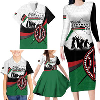 Personalised Happy Kenya Madaraka Day Family Matching Long Sleeve Bodycon Dress and Hawaiian Shirt Maasai Shield - Kenyan Pattern