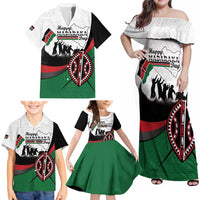 Personalised Happy Kenya Madaraka Day Family Matching Off Shoulder Maxi Dress and Hawaiian Shirt Maasai Shield - Kenyan Pattern