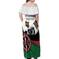 Personalised Happy Kenya Madaraka Day Family Matching Off Shoulder Maxi Dress and Hawaiian Shirt Maasai Shield - Kenyan Pattern