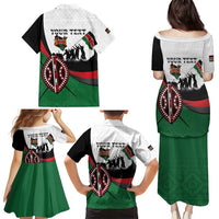 Personalised Happy Kenya Madaraka Day Family Matching Puletasi and Hawaiian Shirt Maasai Shield - Kenyan Pattern