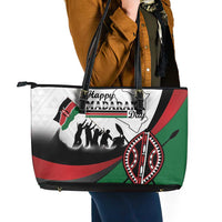 Happy Kenya Madaraka Day Leather Tote Bag Maasai Shield - Kenyan Pattern