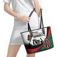 Happy Kenya Madaraka Day Leather Tote Bag Maasai Shield - Kenyan Pattern