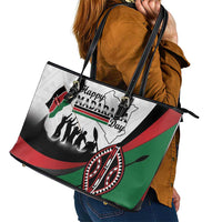 Happy Kenya Madaraka Day Leather Tote Bag Maasai Shield - Kenyan Pattern