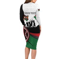 Personalised Happy Kenya Madaraka Day Long Sleeve Bodycon Dress Maasai Shield - Kenyan Pattern