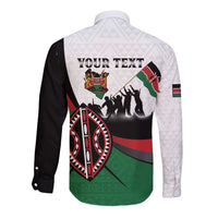 Personalised Happy Kenya Madaraka Day Long Sleeve Button Shirt Maasai Shield - Kenyan Pattern