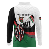 Personalised Happy Kenya Madaraka Day Long Sleeve Polo Shirt Maasai Shield - Kenyan Pattern