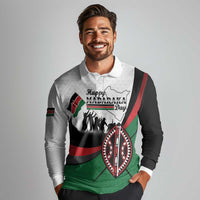 Personalised Happy Kenya Madaraka Day Long Sleeve Polo Shirt Maasai Shield - Kenyan Pattern