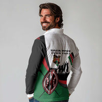 Personalised Happy Kenya Madaraka Day Long Sleeve Polo Shirt Maasai Shield - Kenyan Pattern