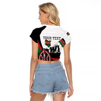 Personalised Happy Kenya Madaraka Day Raglan Cropped T Shirt Maasai Shield - Kenyan Pattern