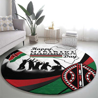 Happy Kenya Madaraka Day Round Carpet Maasai Shield - Kenyan Pattern