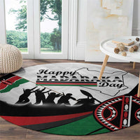 Happy Kenya Madaraka Day Round Carpet Maasai Shield - Kenyan Pattern